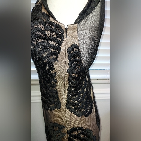 Sue Wong Black Beaded Floral Pattern Dress with Tan Lining NWT - Picture 3 of 8